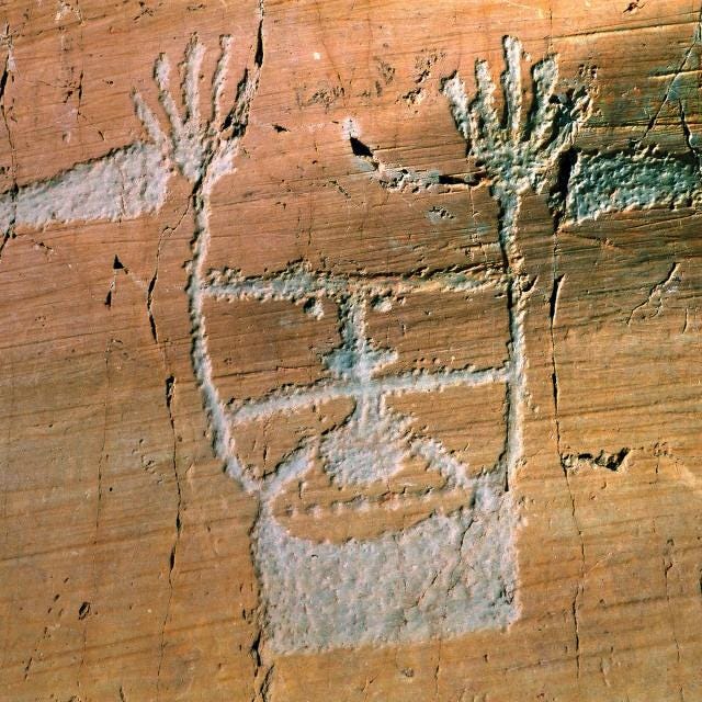 Valle de Merveilles (France) Hands-Up Petroglyph — 4×6" Hand-Sculpted Clay Wall Art