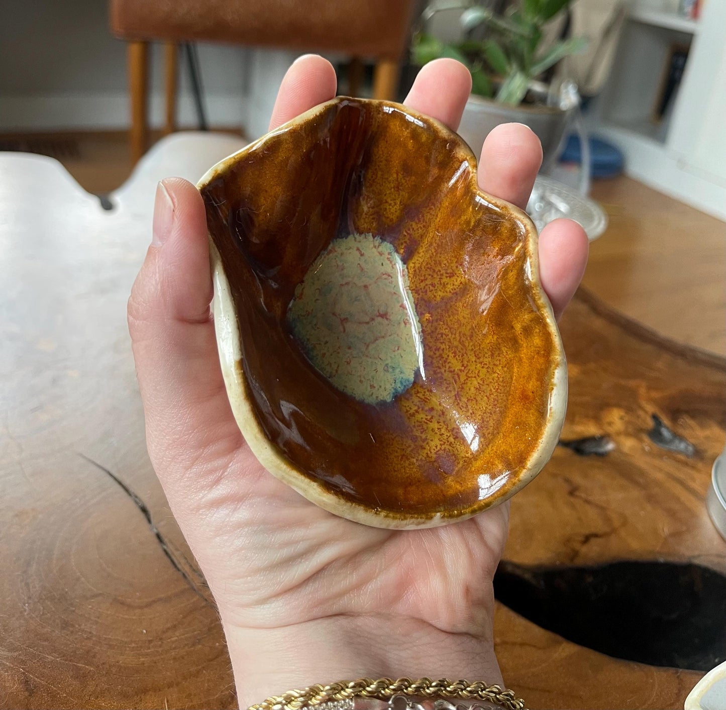 Palm Palette - scalloped pottery bowl (ceramic hand fired)