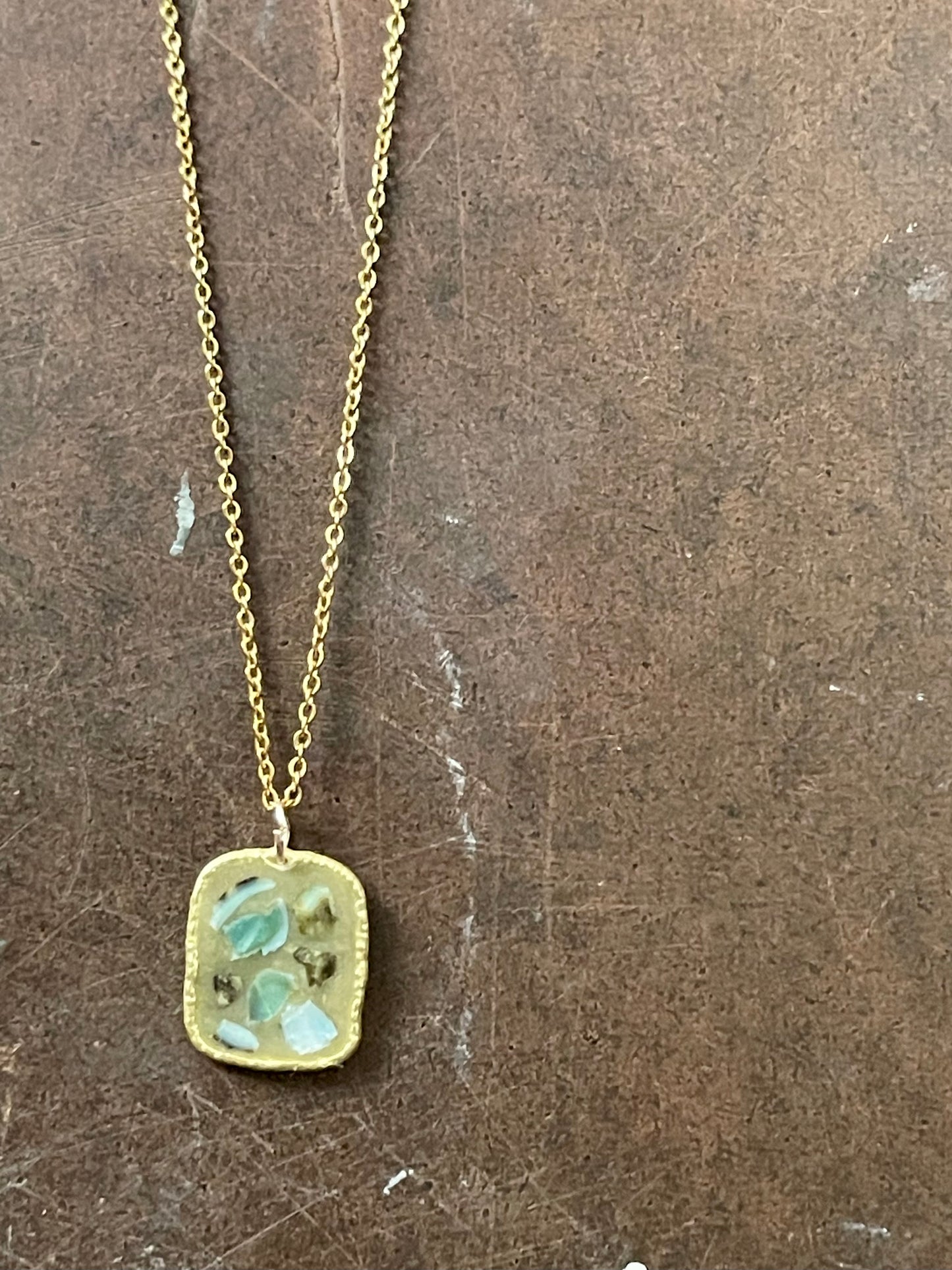 mexican green limpet mosaic necklace