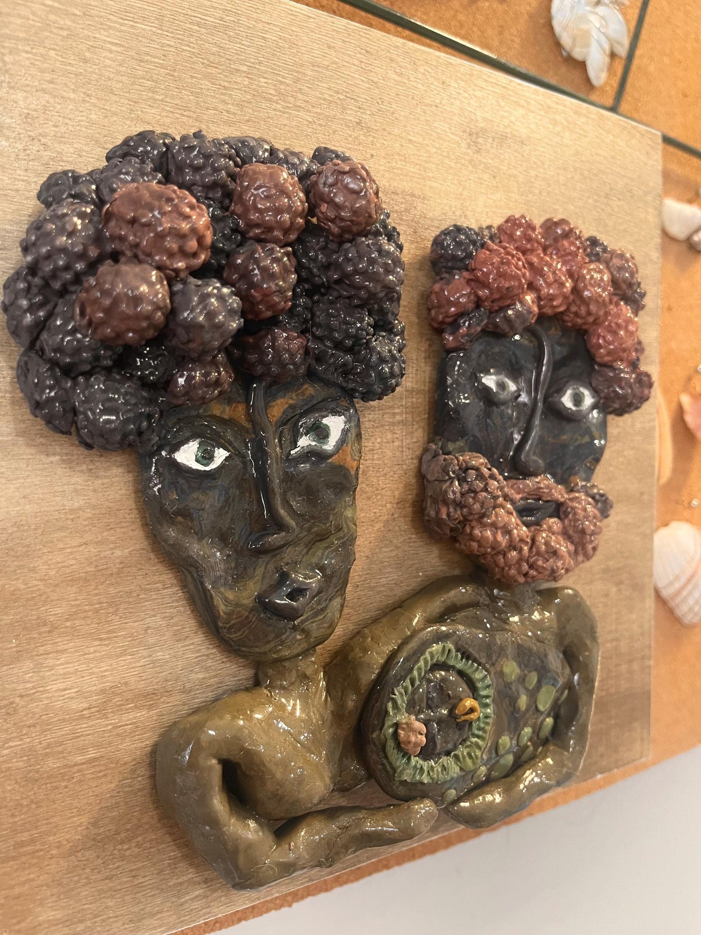 Bramble Family Portrait Wall Relief Sculpture: Mom, Dad, Newborn