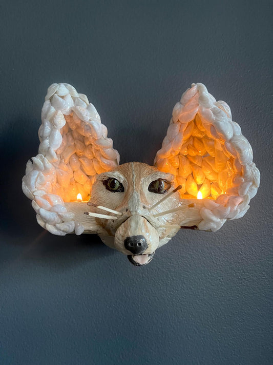 Hand Sculpted Fennec Fox Votive Set: Match Holder Sculpture