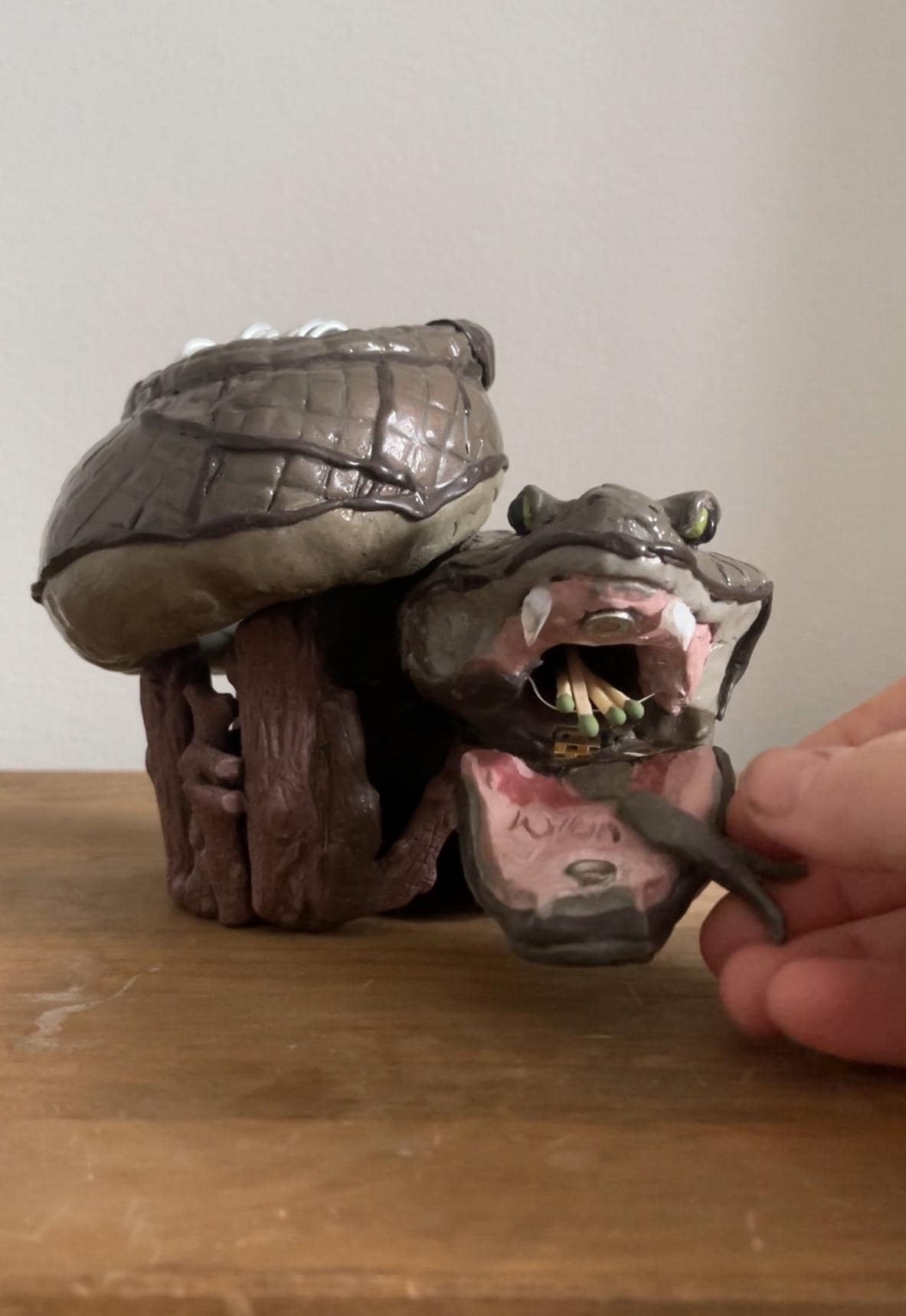 Hand Sculpted Rattlesnake Votive Set: Candle Holder, Match Striker & Snuffer