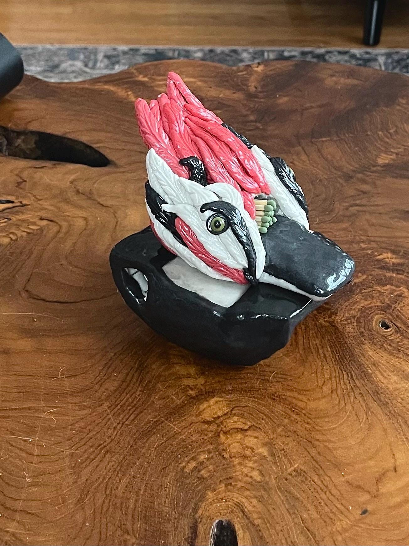 Woodpecker votive set - match holder, match striker, candle, sculpture