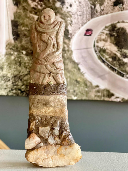 Jennifer the Keeper of Memory – Female Stone Gargoyle – Clay & Quartz Sculpture – Kurgan Stelae Inspired