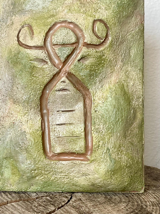 Hand-Sculpted Clay Petroglyph Wall Art: Montserrat Soldier Ghaut, Volcanic Tuff Texture