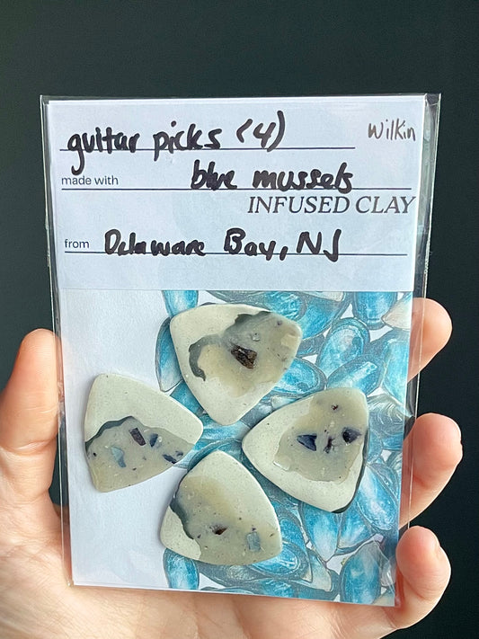 guitar picks (4) made of blue mussel clay