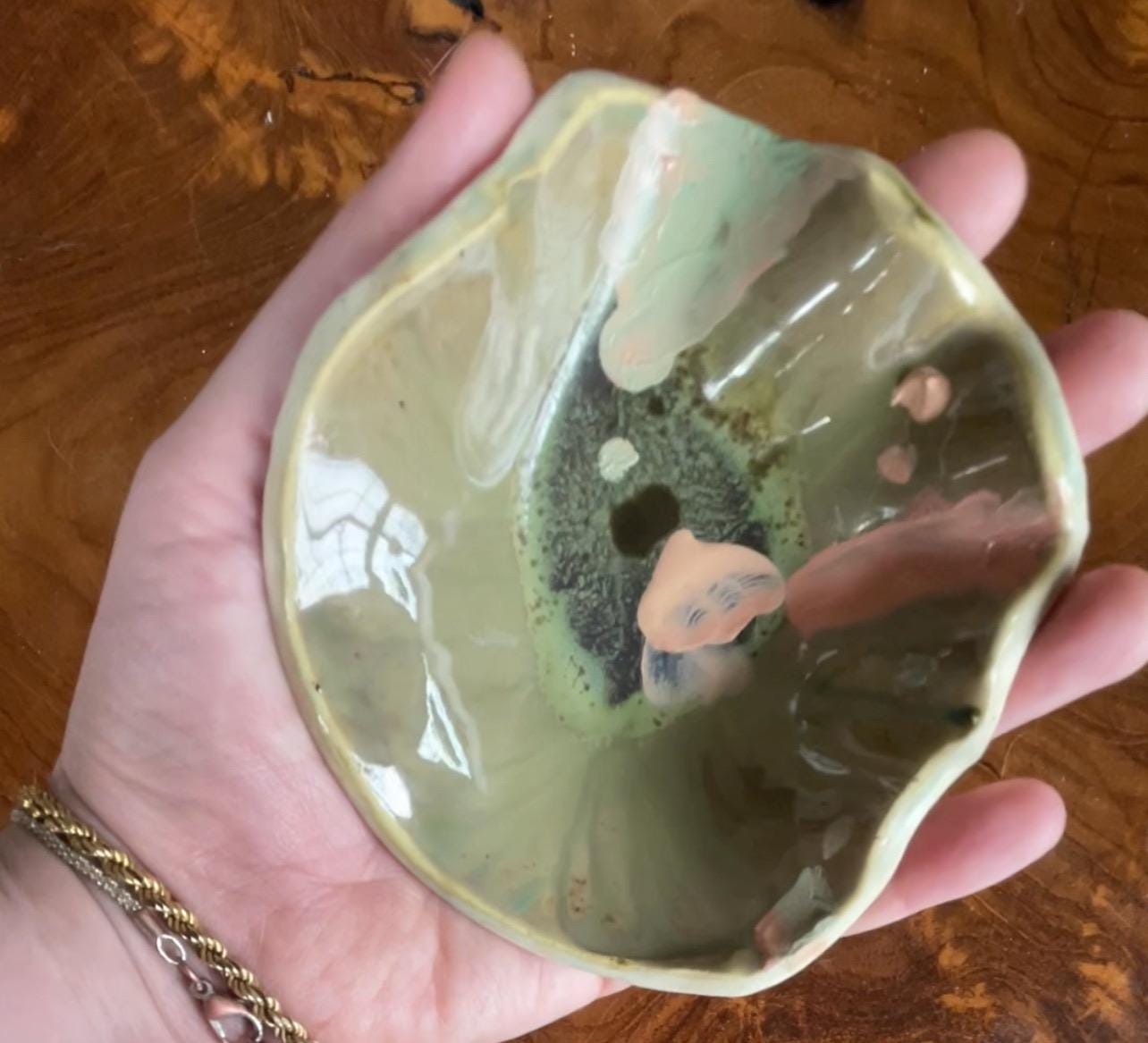 Palm Palette - scalloped pottery bowl (ceramic hand fired)