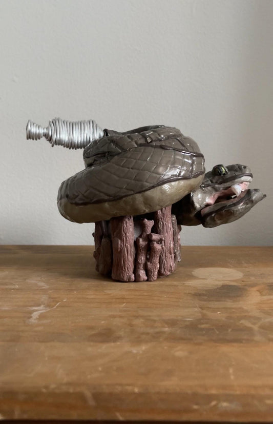 Hand Sculpted Rattlesnake Votive Set: Candle Holder, Match Striker & Snuffer
