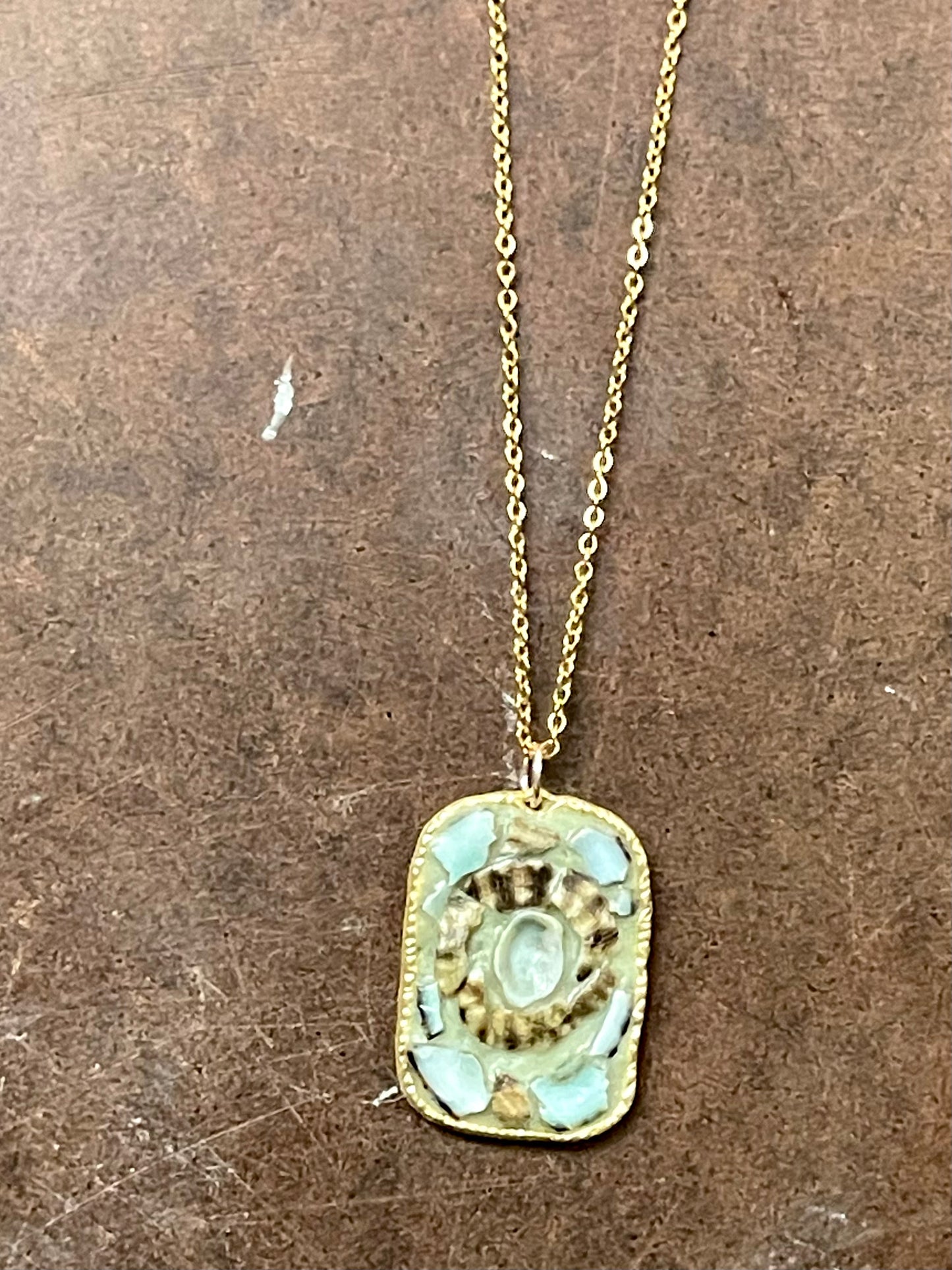 mexican green limpet large mosaic necklace
