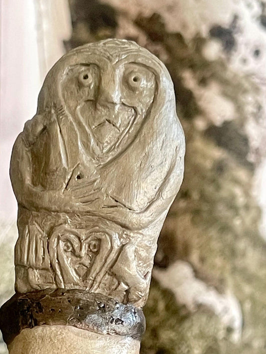 Debby the Guardian of the Lineage – Hand-Sculpted Female Gargoyle – Inspired by Kurgan Stelae – Clay & Ozark Quartz