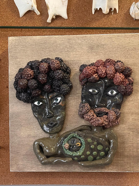Bramble Family Portrait Wall Relief Sculpture: Mom, Dad, Newborn