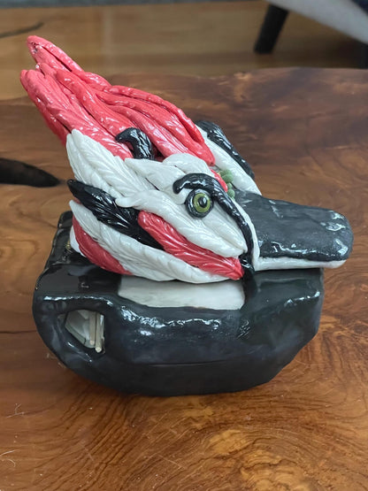 Woodpecker votive set - match holder, match striker, candle, sculpture