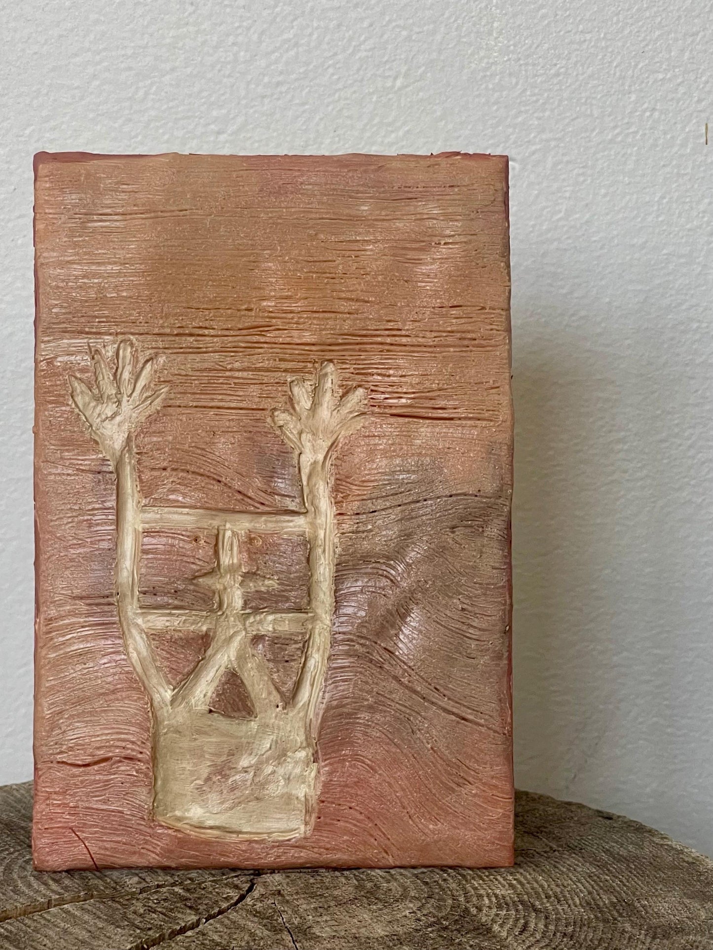 Valle de Merveilles (France) Hands-Up Petroglyph — 4×6" Hand-Sculpted Clay Wall Art