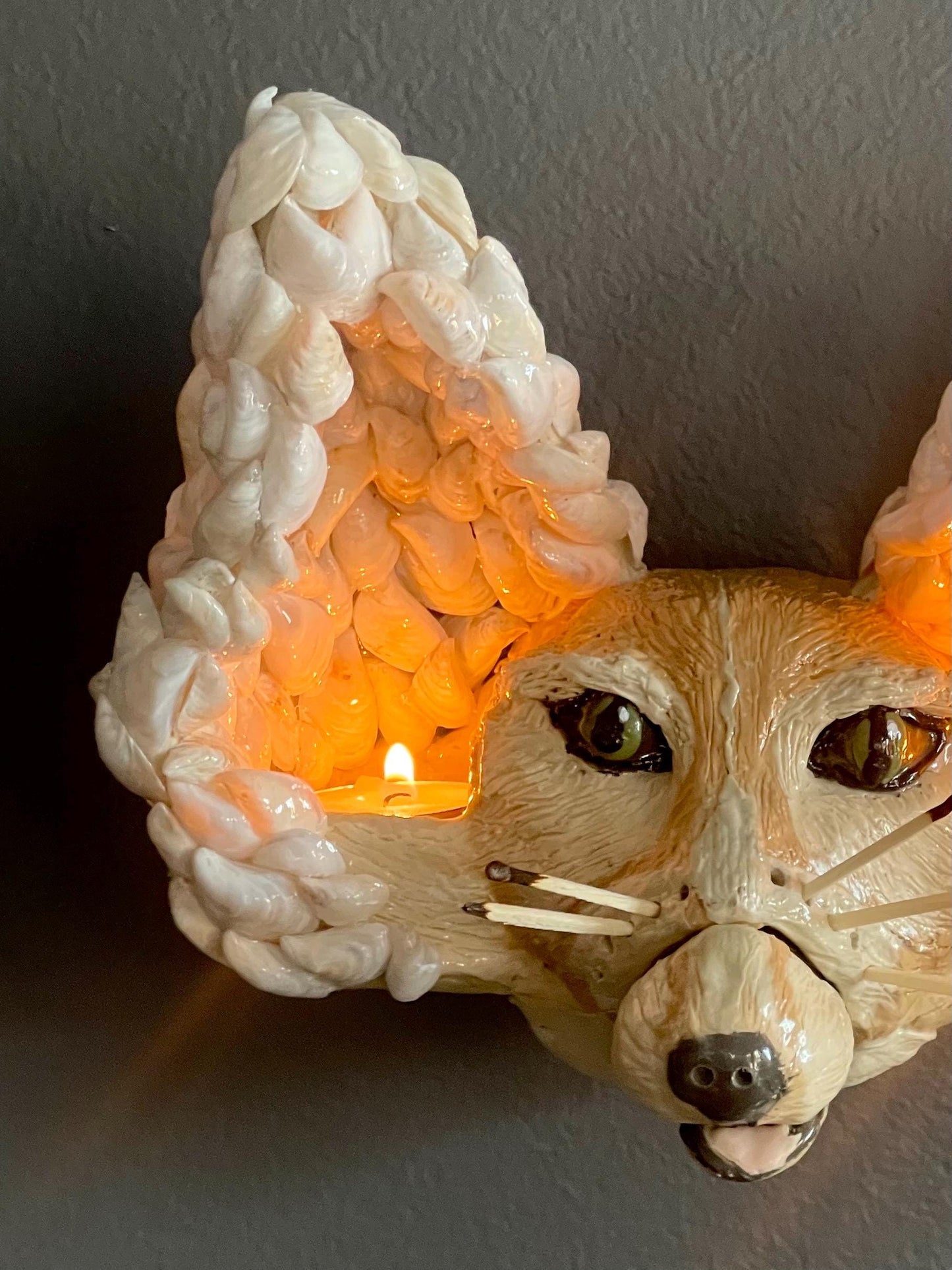Hand Sculpted Fennec Fox Votive Set: Match Holder Sculpture