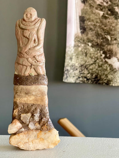 Jennifer the Keeper of Memory – Female Stone Gargoyle – Clay & Quartz Sculpture – Kurgan Stelae Inspired