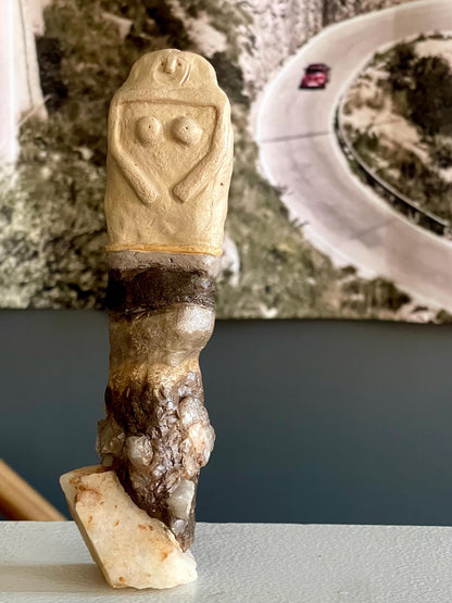 Tiffany the Sandstone Matron – Handcrafted Female Gargoyle – Clay & Quartz Sculpture – Inspired by Kurgan Stelae