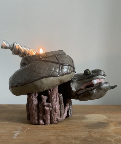 Hand Sculpted Rattlesnake Votive Set: Candle Holder, Match Striker & Snuffer