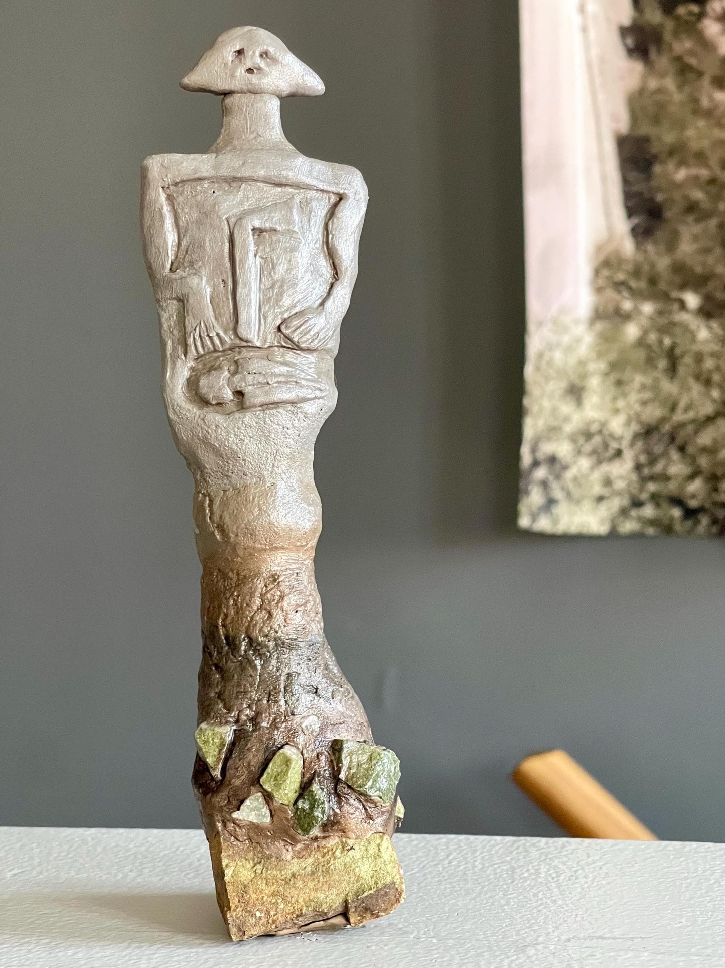 Greg the Silent Watcher – Mini Stone Gargoyle – Hand-Sculpted Clay & Jasper – Kurgan Stelae-Inspired