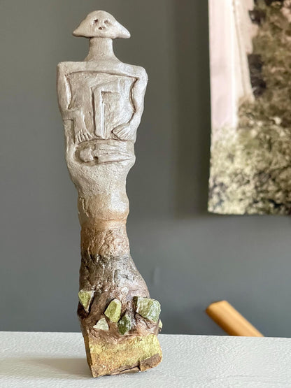 Greg the Silent Watcher – Mini Stone Gargoyle – Hand-Sculpted Clay & Jasper – Kurgan Stelae-Inspired