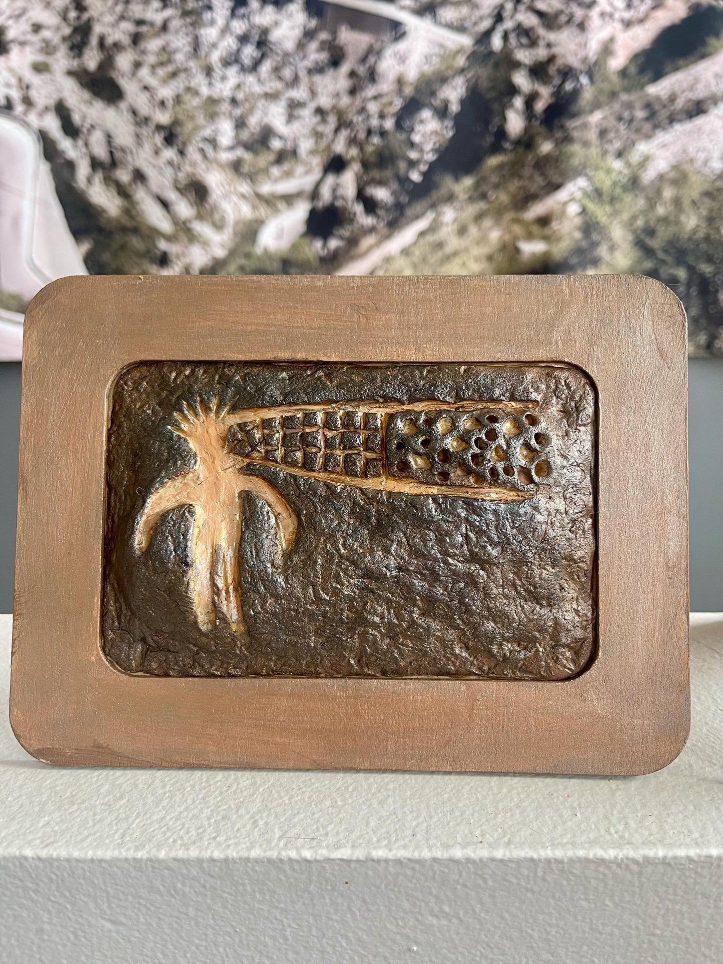 Framed Sculpture – Nine Mile Canyon Petroglyph “Spirit with Net”