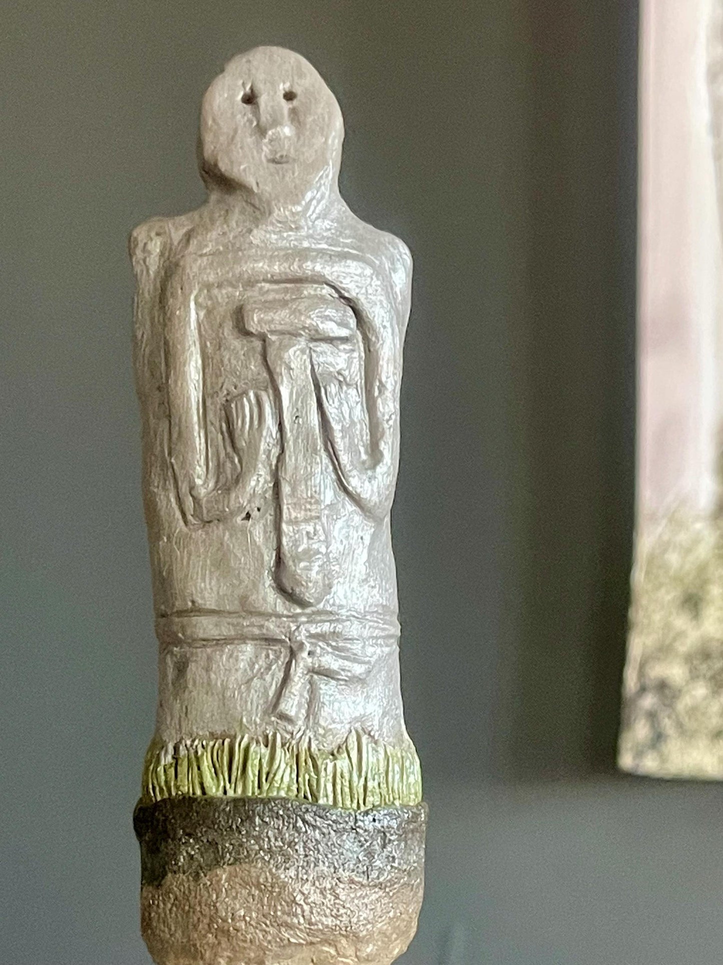 Todd the Tall Watcher – Hand-Sculpted Guardian Gargoyle – Inspired by Kurgan Stelae – Clay & Virginia Green Jasper