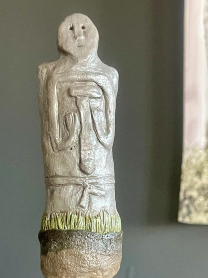 Todd the Tall Watcher – Hand-Sculpted Guardian Gargoyle – Inspired by Kurgan Stelae – Clay & Virginia Green Jasper