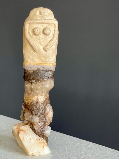 Tiffany the Sandstone Matron – Handcrafted Female Gargoyle – Clay & Quartz Sculpture – Inspired by Kurgan Stelae