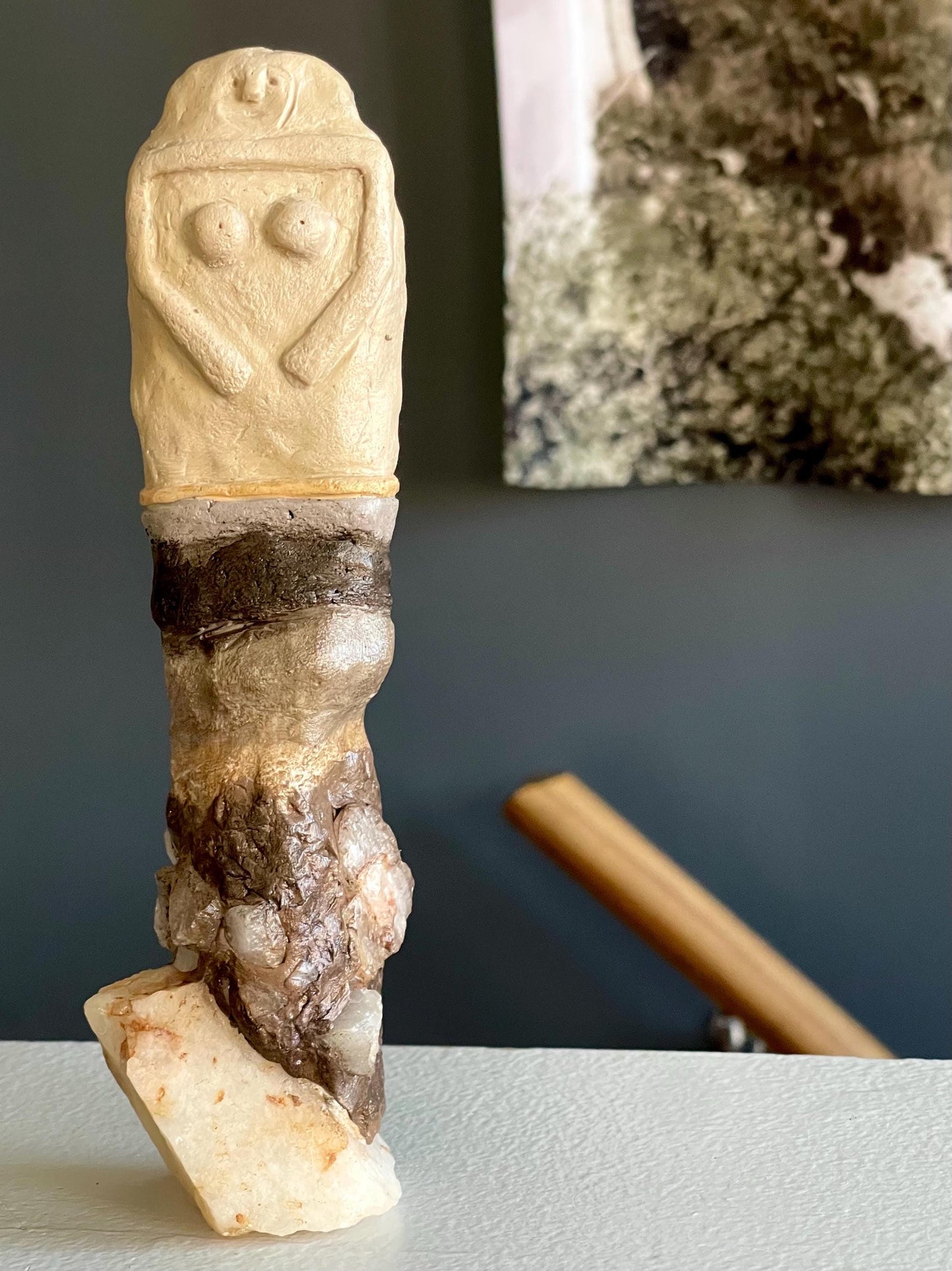 Tiffany the Sandstone Matron – Handcrafted Female Gargoyle – Clay & Quartz Sculpture – Inspired by Kurgan Stelae