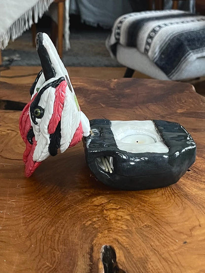 Woodpecker votive set - match holder, match striker, candle, sculpture