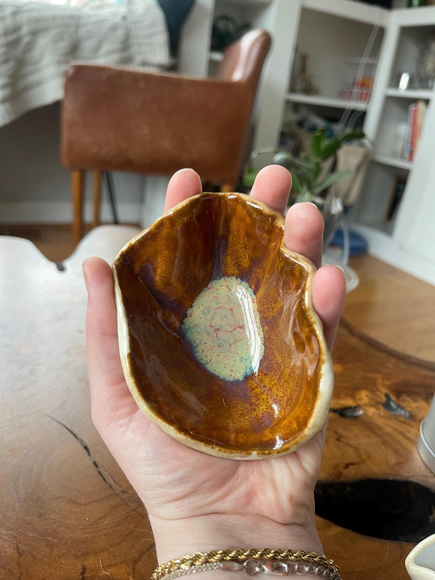 Palm Palette - scalloped pottery bowl (ceramic hand fired)