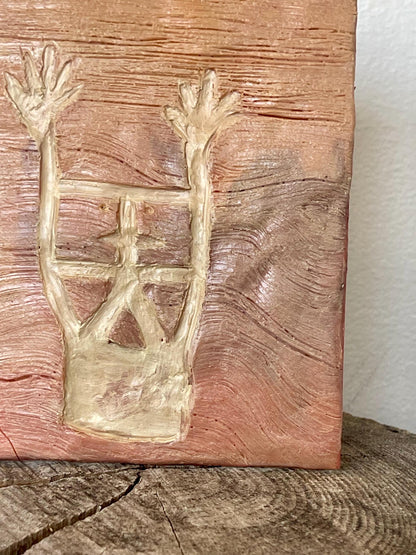 Valle de Merveilles (France) Hands-Up Petroglyph — 4×6" Hand-Sculpted Clay Wall Art