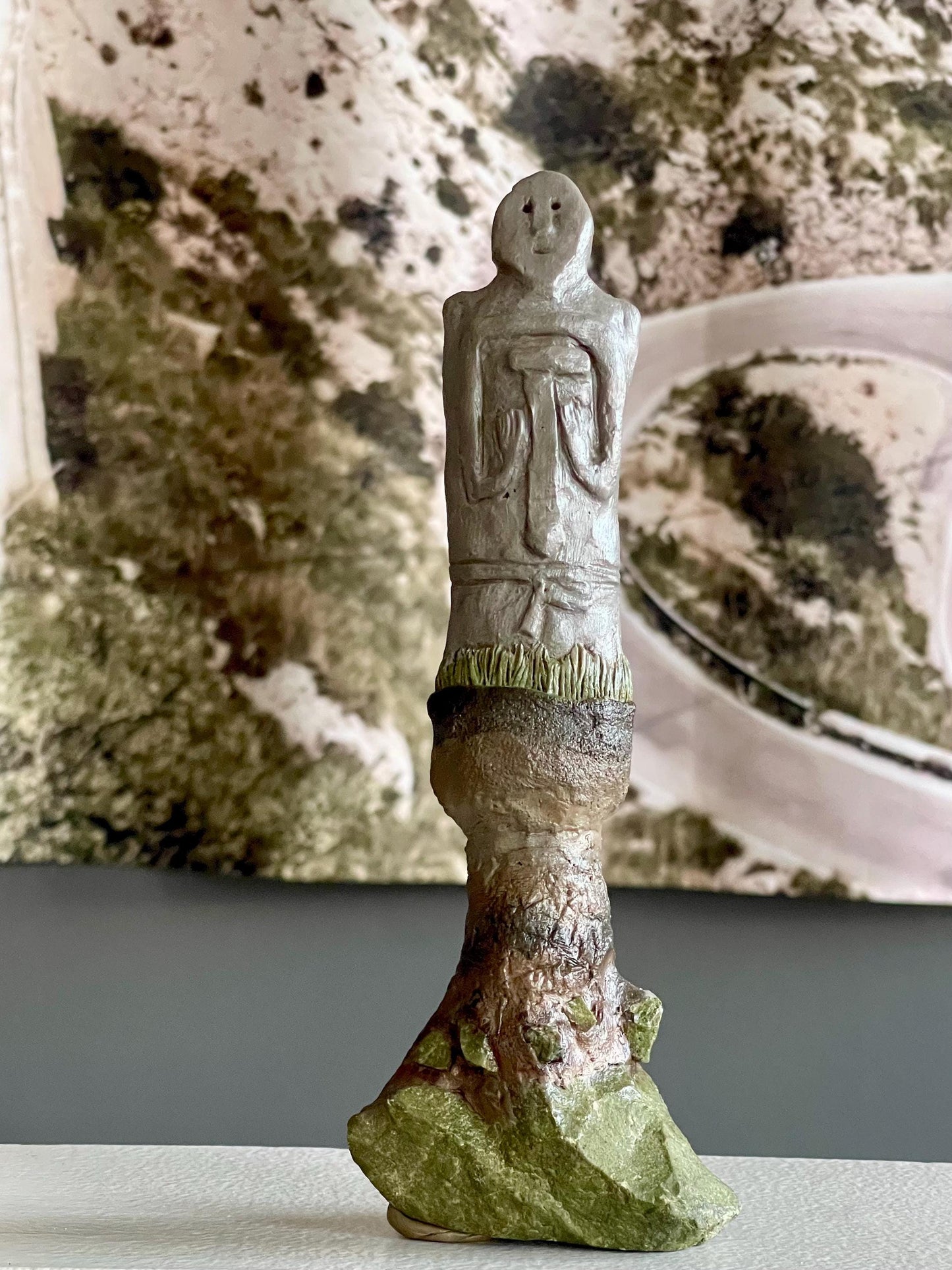 Todd the Tall Watcher – Hand-Sculpted Guardian Gargoyle – Inspired by Kurgan Stelae – Clay & Virginia Green Jasper