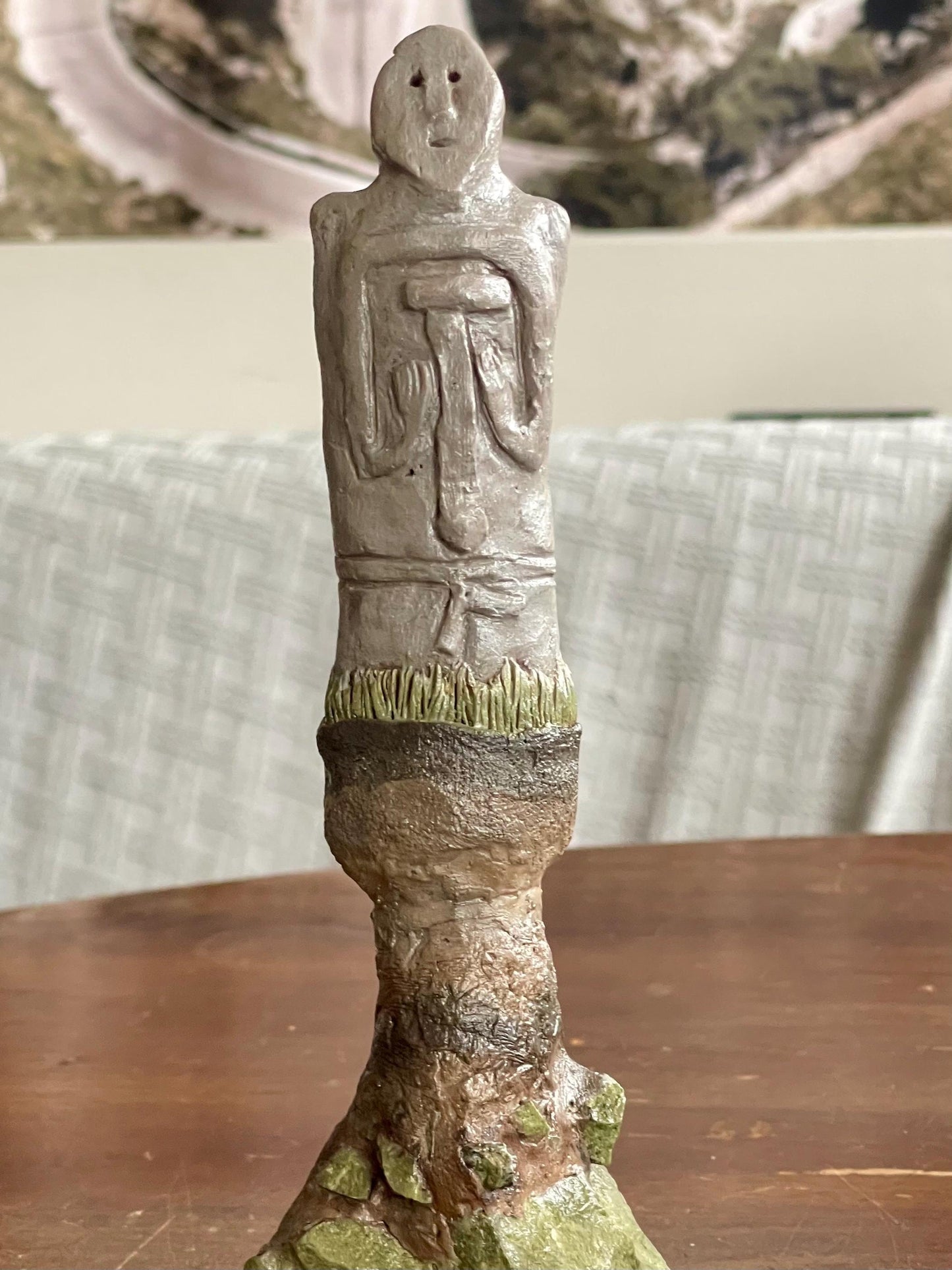 Todd the Tall Watcher – Hand-Sculpted Guardian Gargoyle – Inspired by Kurgan Stelae – Clay & Virginia Green Jasper