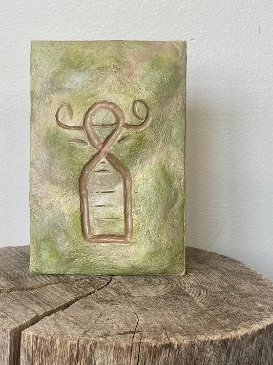 Hand-Sculpted Clay Petroglyph Wall Art: Montserrat Soldier Ghaut, Volcanic Tuff Texture