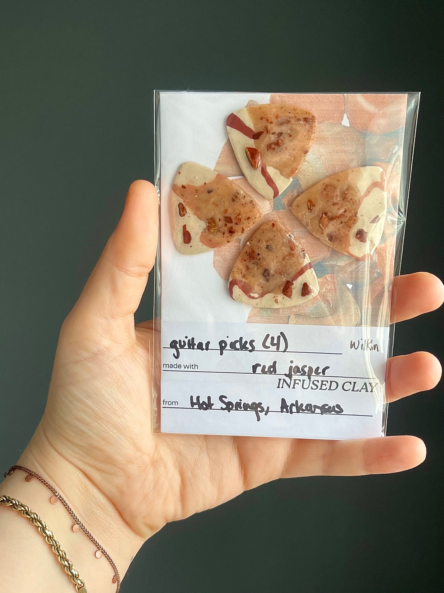 guitar picks (4) made of red jasper clay
