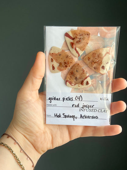 guitar picks (4) made of red jasper clay