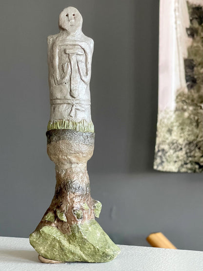 Todd the Tall Watcher – Hand-Sculpted Guardian Gargoyle – Inspired by Kurgan Stelae – Clay & Virginia Green Jasper