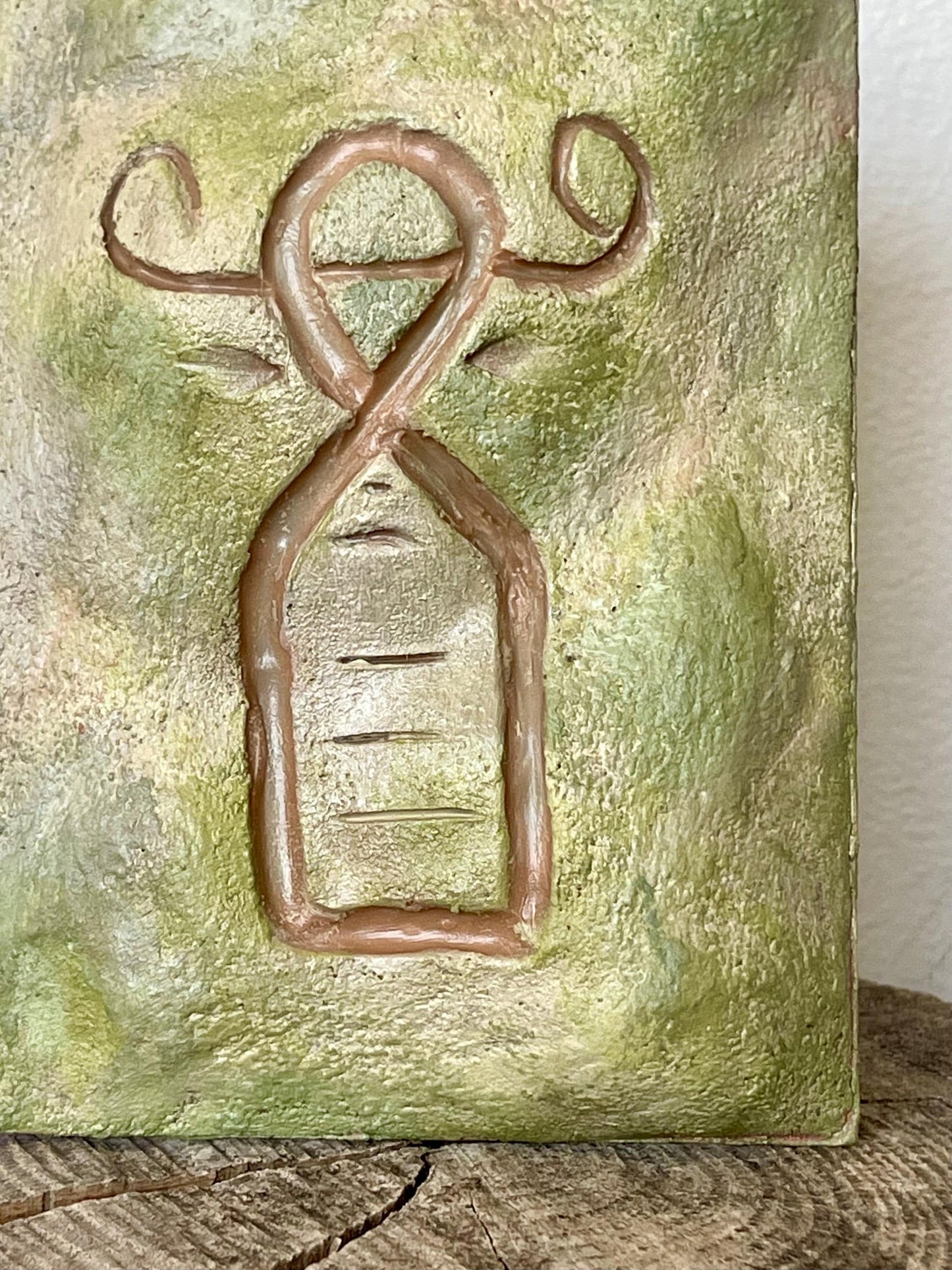 Hand-Sculpted Clay Petroglyph Wall Art: Montserrat Soldier Ghaut, Volcanic Tuff Texture