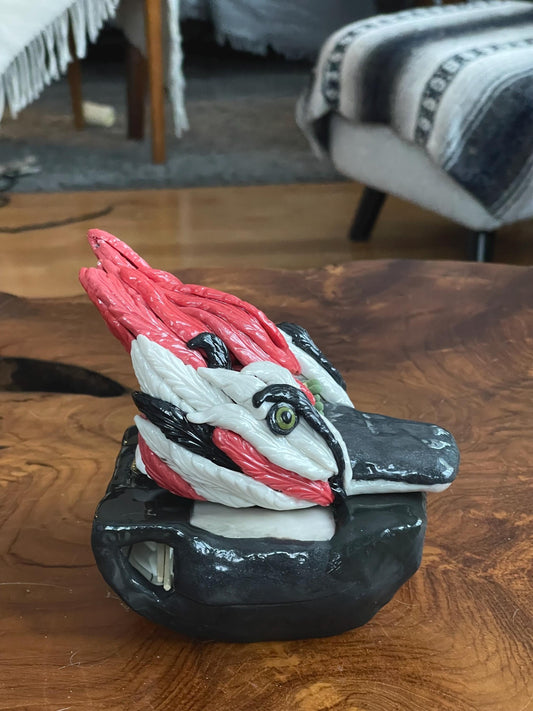 Woodpecker votive set - match holder, match striker, candle, sculpture