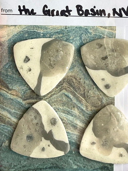 guitar picks (4) made of bonanza king dolomite clay