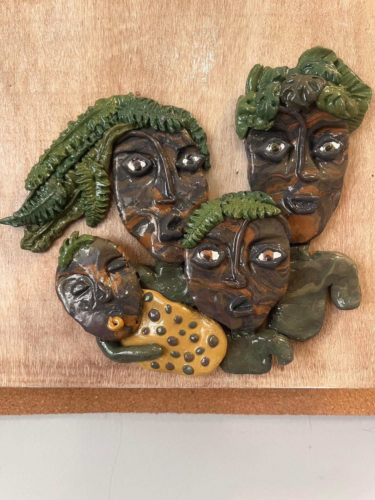 Monstera Family Portrait: Wood Wall Relief Sculpture