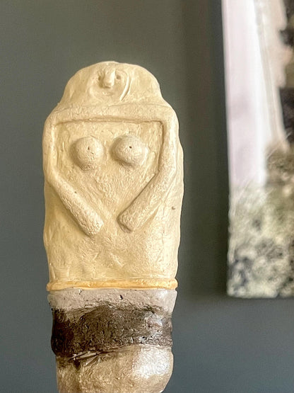 Tiffany the Sandstone Matron – Handcrafted Female Gargoyle – Clay & Quartz Sculpture – Inspired by Kurgan Stelae