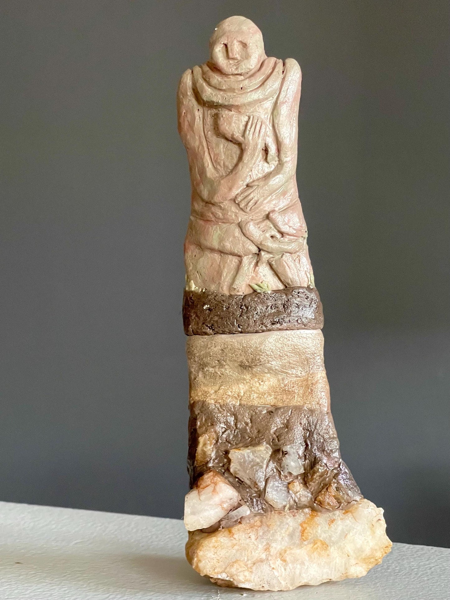 Jennifer the Keeper of Memory – Female Stone Gargoyle – Clay & Quartz Sculpture – Kurgan Stelae Inspired