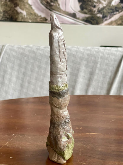 Todd the Tall Watcher – Hand-Sculpted Guardian Gargoyle – Inspired by Kurgan Stelae – Clay & Virginia Green Jasper