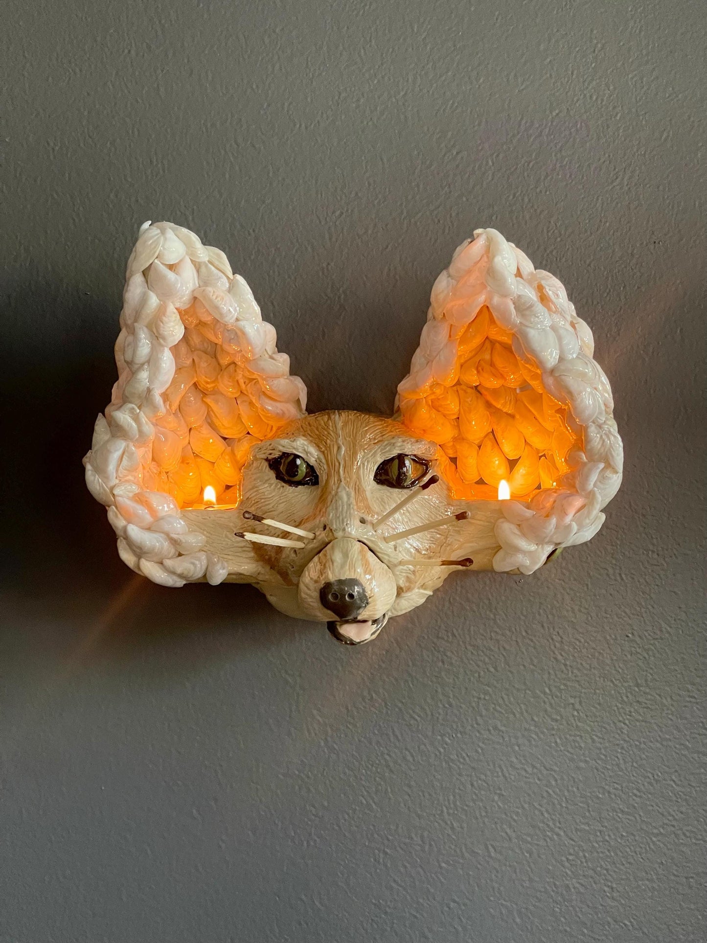 Hand Sculpted Fennec Fox Votive Set: Match Holder Sculpture