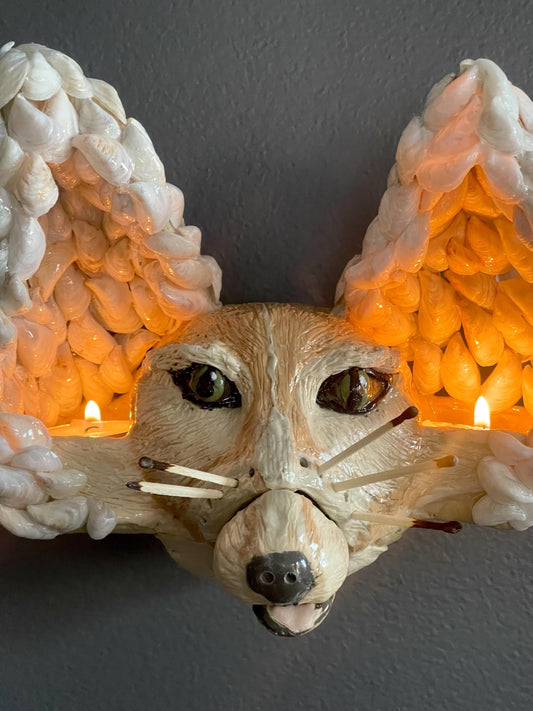 Hand Sculpted Fennec Fox Votive Set: Match Holder Sculpture