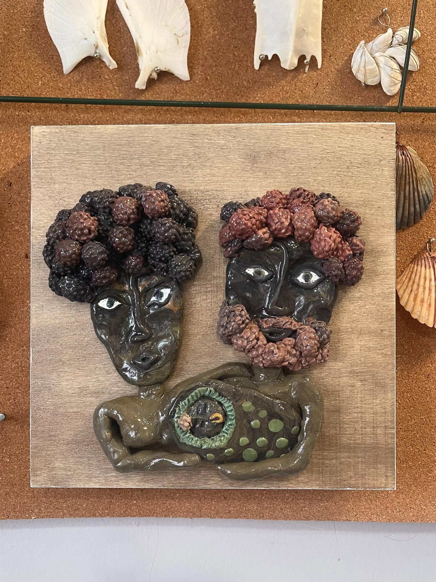 Bramble Family Portrait Wall Relief Sculpture: Mom, Dad, Newborn
