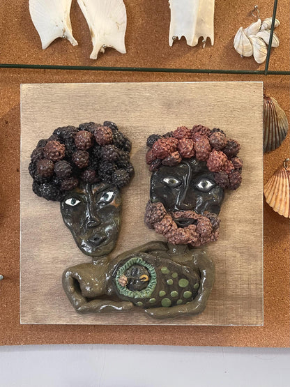 Bramble Family Portrait Wall Relief Sculpture: Mom, Dad, Newborn