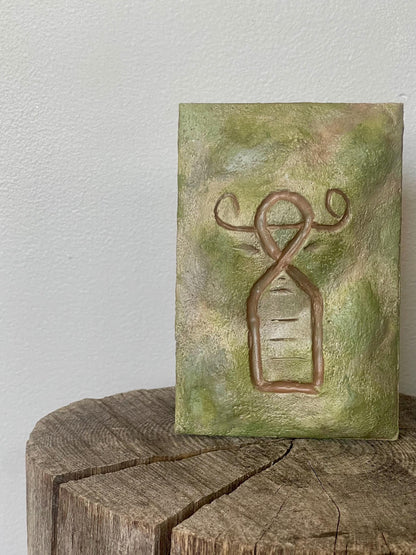 Hand-Sculpted Clay Petroglyph Wall Art: Montserrat Soldier Ghaut, Volcanic Tuff Texture