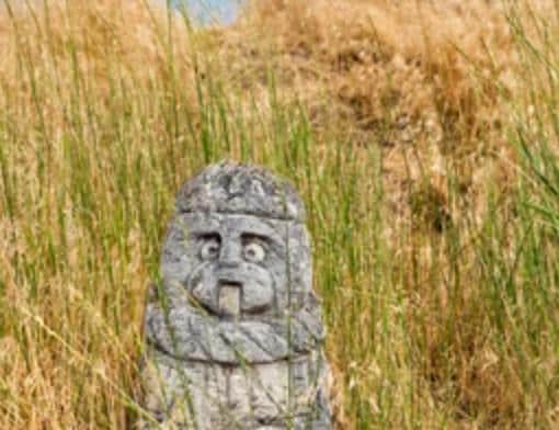 Keith the Wide-Eyed Sentinel – Stone Guardian Gargoyle – Handcrafted Kurgan Stelae-Inspired Sculpture
